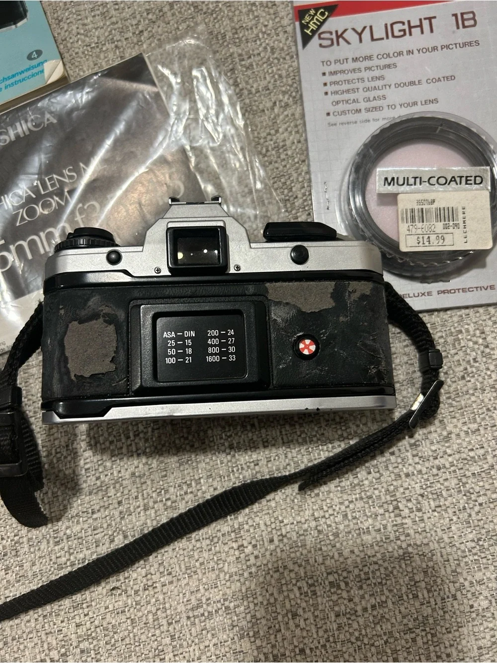 Yashica Brown Leather Camera Bag with Yashica Film Camera and Accessories as is
